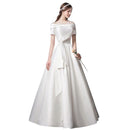 New Creative Empire Waist Bowknot Design Solid Color Satin Floor Length Wedding Dress