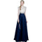 Women Fashion Color Blocking Design Beaded Embroidery Floor Length Formal Dress