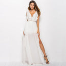 Sexy V Neck Sleeveless Hollow Lace Design Long Length Party Dress