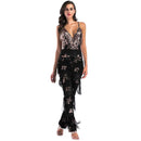 Fashion Tassel Sequin Design Women V Neck Party Jumpsuits