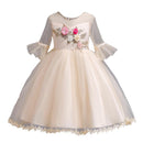 Girls Bright Flower Pattern Flare Sleeves Princess Dress