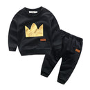2 Pcs Set Boys Crown Printed Long Sleeves Casual Tops And Pants