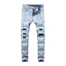 Men Blue Ripped Tight Casual Denim Jeans