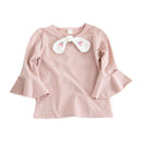 Girls Stripes Printed Round Neck Flared Sleeves Tops