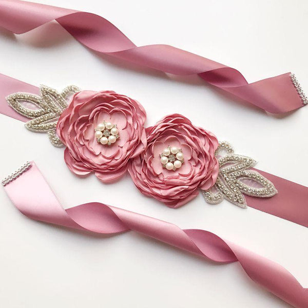 Fashion Exquisite Imitation Pearl Design Romantic Flower Ribbon Belt