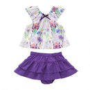 2 Pcs Set Girls Cotton Sleeveless Floral Printed Tops And Shorts