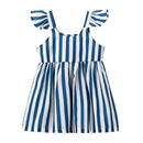 Fresh Style Baby Girls Cotton Stripes Printed Ruffle Sleeves Dress