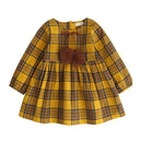 Girls Round Neck Plaid Printed Long Sleeves Dress