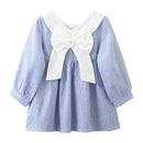 Girls Long Sleeves Stripes Peter Pan Collar Cotton Dress
