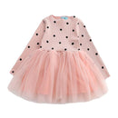 Cute Girls Long Sleeves Dots Printed Patchwork Gauzy Dress