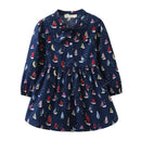 Girls Long Sleeves Boat Printed Bowknot Lace Up Casual Dress
