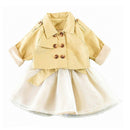 Fashionable Girls Cotton Button Design Khaki Coat And Patchwork Dress Set