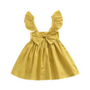 Cute Baby Girls Cotton Solid Color Ruffle Sleeves Bowknot Design Dress