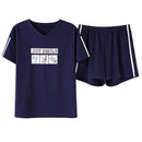Women Simple Stripes Pattern Casual Home Wear Short-sleeve Pajamas