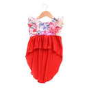 Cute Girls Floral Printed Ruffle Sleeves Irregular Design Dress
