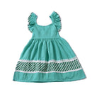 Girls Cotton Fresh Green Ruffle Sleeves Dress