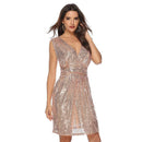Fashion V Neck Sleeveless Sequin Design Cocktail Dress