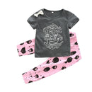 2 Pcs Girls Cotton Letter Printed Tops And Cute Pants