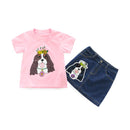 2 Pcs Girls Cotton Cute Dog Tops And Denim Skirts