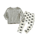 2 Pcs Baby Cotton Solid Color Tops And Eyes Printed Pants