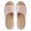 Classic Stripes Pattern Women Summer Soft Towelling Linen Indoor Slippers Shoes