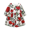 Girls Cotton Bright Rose Printed Long Sleeves Dress