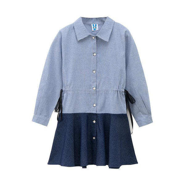 Girl Junior Cotton Patchwork Button Design Dress
