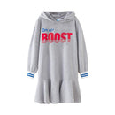 Girl Youth Cotton Letter Printed Hooded Casual Dress