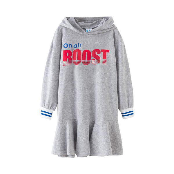 Girl Youth Cotton Letter Printed Hooded Casual Dress