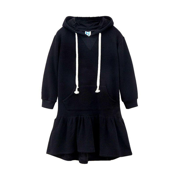 Girl Youth Cotton Solid Color Patchwork Hooded Dress