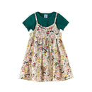 2 Pcs Set Girl Youth Short Sleeves Knitted Tops And Floral Printed Dress