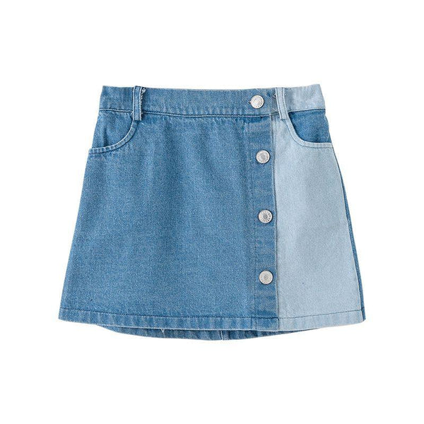 Girl Junior Cotton Patchwork Buttons Skirts