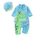 2 Pcs Boys Cartoon Animals Printed Swimwear And Swimming Cap