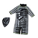 2 Pcs Boys Cute Zebra Printed Swimwear And Cap