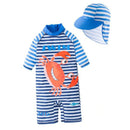2 Pcs Boys Crab Printed Swimwear And Bathing Cap
