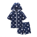 2 Pcs Boys White Star Printed Hooded Swimsuit