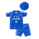 3 Pcs Boys Blue Letter Printed Swimwear And Cap