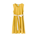 Girl Junior Solid Color Sleeveless Belted Dress