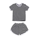 2 Pcs Kid Black Stripes Printed Tops And Shorts