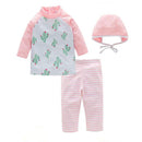 2 Pcs Girl Fresh Printed Pink Swimwear And Bathing Cap