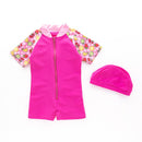 2 Pcs Girl Zipper Design Swimwear And Cap