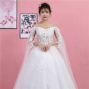 Flower Pattern Off-shoulder Defined-waist Sweep Length Train Wedding Gown