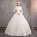Women Dreamy Lace Half Sleeve Design Adjustable Lace-up Floor Length Wedding Dress
