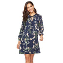 Casual Loose Pattern Long-sleeve Flower Print Chiffon Dress