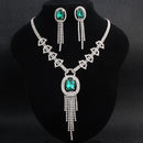 Elegant Women Square Shape Gemstone Design Rhinestone Jewelry Set