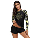 Women Round Collar Long-sleeve Floral Print Swimwear Tops