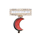 Creative Geometric Enameled Alloy Moon Shape Crystal Brooch