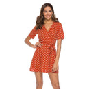 Women Tailored Polka Dot Printed Wrap Dress