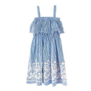 Girl Youth Cotton Blue Stripes Print Spaghetti Strap Dress