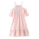 Girl Youth Solid Color Off-shoulder Dress